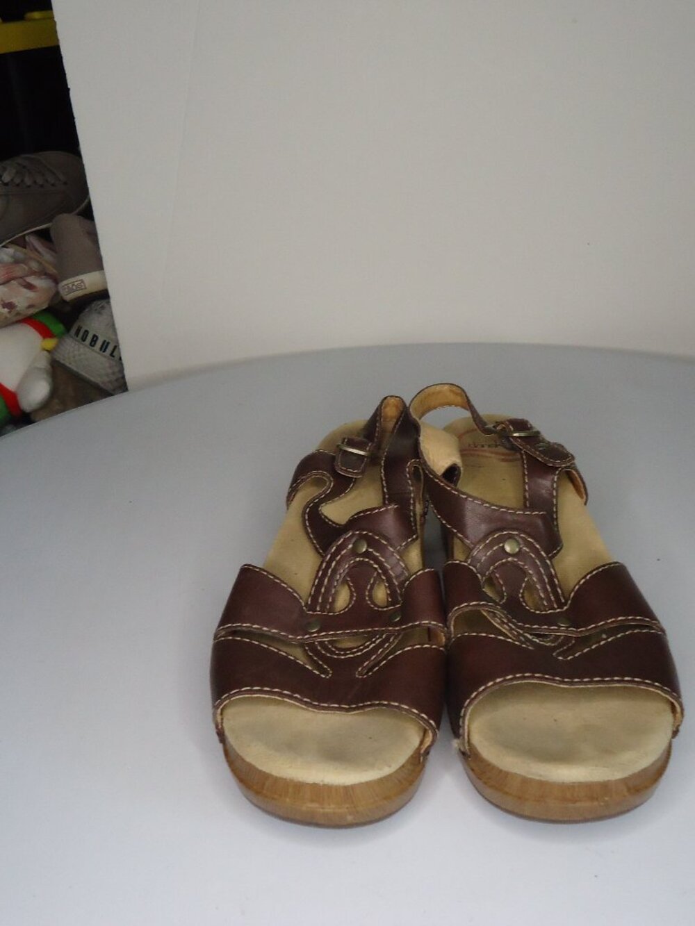 Dansko Women's Brown Leather Strappy Wedge Sandals Buckle Studded EU 39